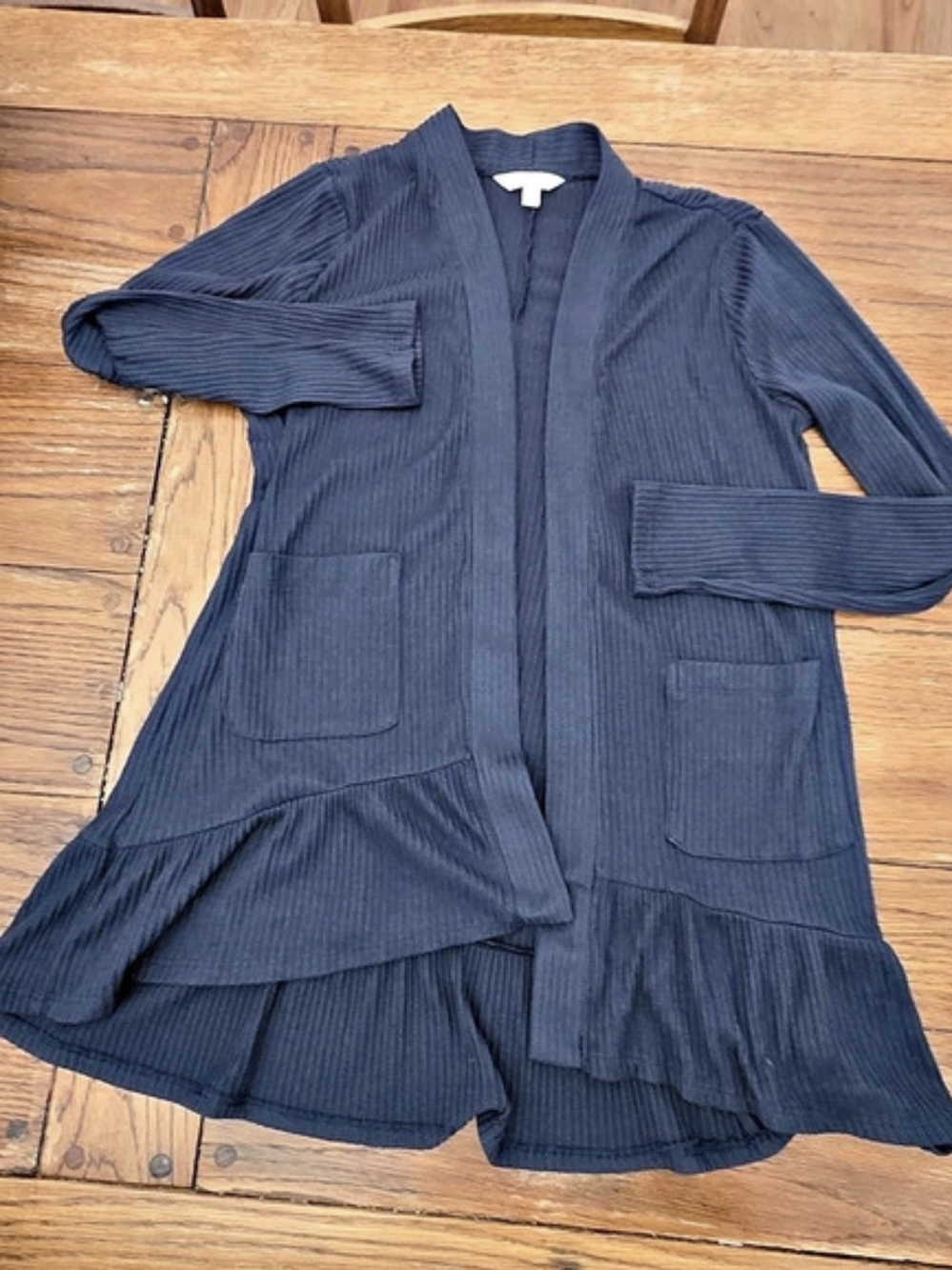 LC Lauren Conrad Ribbed Open-Front Cardigan with Ruffle Hem